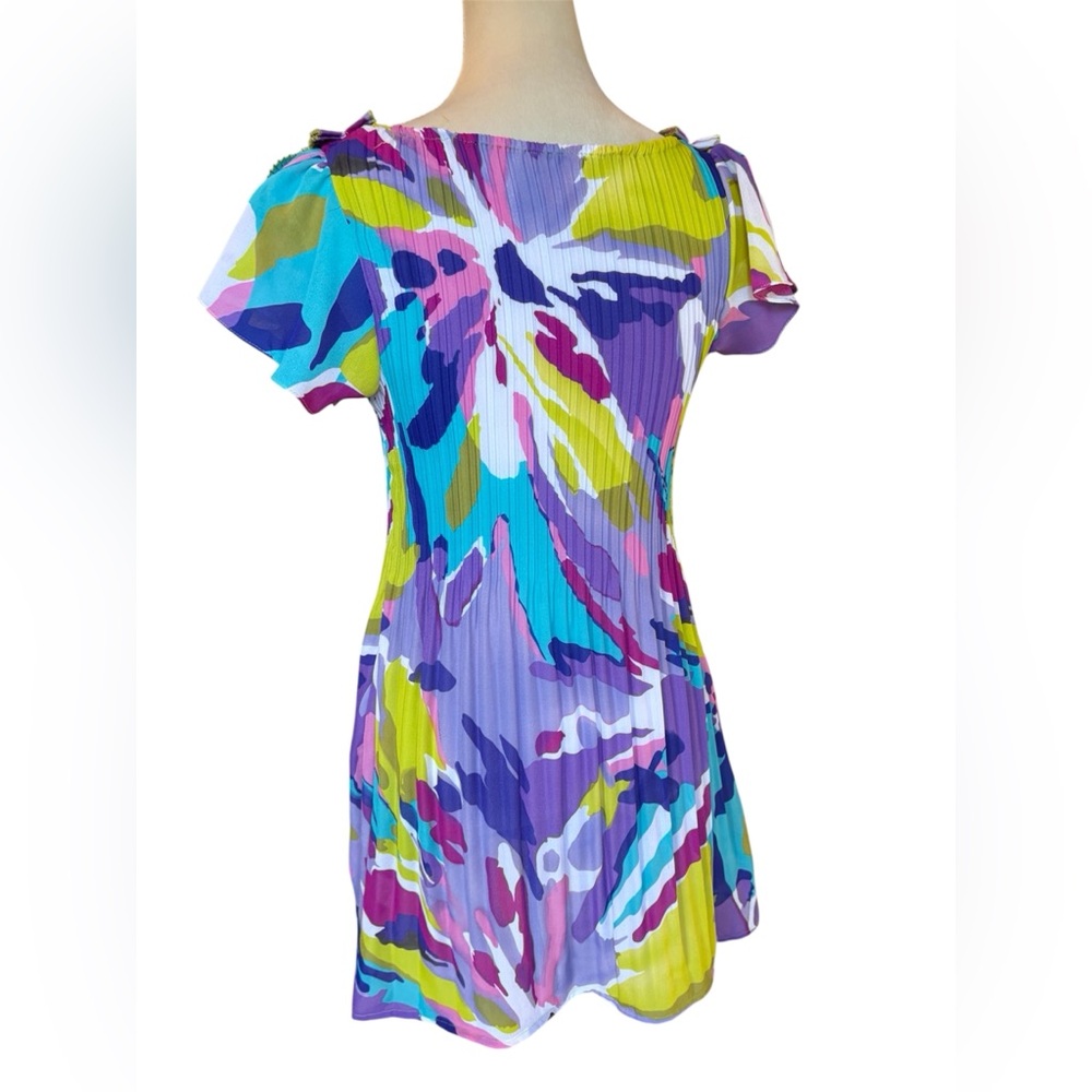 Sunny Leigh Whimsy Multicoloured floral print pleated dress with ruffle trim - Picture 4 of 6
